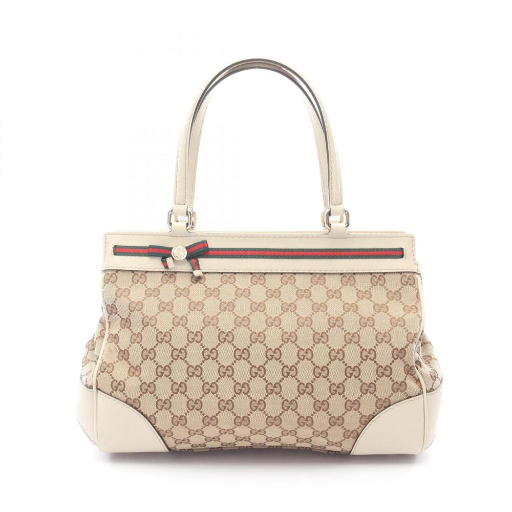 Gucci Mayfair GG Canvas Sherry Line Tote Bag Handbag Leather Women's Beige/Iv...